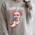 Axolotl Reading a Book Read Alotl Books Axolotl Book Raglan Sleeve Sweatshirt Heather Forest