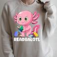Axolotl Reading Book Readsalotl Kawaii Axolotl Book Bookworm Raglan Sleeve Sweatshirt Heather Forest