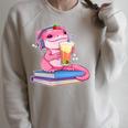 Axolotl With Strawberry Matcha And Books Raglan Sleeve Sweatshirt Heather Forest