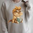 Baby Crocodile Small Book Reading Reptile Graphic Portrait Raglan Sleeve Sweatshirt Heather Forest