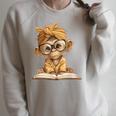 Baby Monkey Open Book Reading Animal Lover Graphic Portrait Raglan Sleeve Sweatshirt Heather Forest
