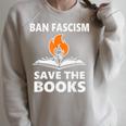 Ban Fascism Save The Books Hands Off Resist Fascism Is Bad Raglan Sleeve Sweatshirt Heather Forest