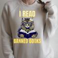 Banned Books Cat Reader Anti-Censorship Raglan Sleeve Sweatshirt Heather Forest