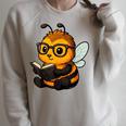 Bee Reading Book Lover Raglan Sleeve Sweatshirt Heather Forest