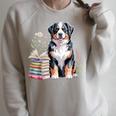 Bernese Mountain Dog Berner Bookworm Flowers Book Reading Raglan Sleeve Sweatshirt Heather Forest