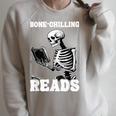 Bone-Chilling-Reads Skeleton Reading Bookworm Book Lovers Raglan Sleeve Sweatshirt Heather Forest