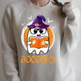 Boo Boooks Ghost Book Reading Halloween 2025 Teacher Raglan Sleeve Sweatshirt Heather Forest