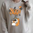 Boo Kids Book Lover Ghost Halloween Librarian Raglan Sleeve Sweatshirt Heather Forest