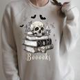 Boo Skeleton Skull Books Halloween Women School Teacher Kid Raglan Sleeve Sweatshirt Heather Forest