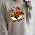 Book With Blooming Flowers Reading Nature Garden Raglan Sleeve Sweatshirt Heather Forest