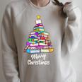 Book Christmas Tree Xmas Lights Librarian Merry Christmas Raglan Sleeve Sweatshirt Heather Forest