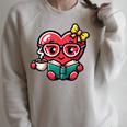 Book Coffee Valentines Cute Heart Lover Women Girl Raglan Sleeve Sweatshirt Heather Forest
