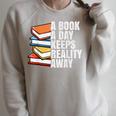 A Book A Day Keeps Reality Away Bookworm Raglan Sleeve Sweatshirt Heather Forest