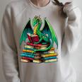 Book Dragon Reading Books Raglan Sleeve Sweatshirt Heather Forest