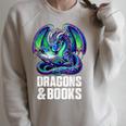 Book Dragons And Books Reading Lover Raglan Sleeve Sweatshirt Heather Forest