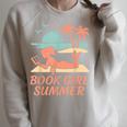 Book Girl Summer Book Reading Retro Sunset Raglan Sleeve Sweatshirt Heather Forest