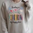 Book Lover Floral Reading Is My Happy Place Raglan Sleeve Sweatshirt Heather Forest