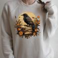 Book Lover Ideas Raven Reading Book Occult Crow Raglan Sleeve Sweatshirt Heather Forest