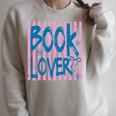 Book Lover Reading Enthusiast Bold Stripes Comfort Colors Crop Top Raglan Sleeve Sweatshirt Heather Forest