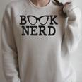 BOOK NERD Glasses Reading Lover Bookworm Teacher Quote Women Raglan Sleeve Sweatshirt Heather Forest
