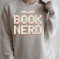 Book Nerd Retro Pixel Reading Librarian Aesthetic Raglan Sleeve Sweatshirt Heather Forest