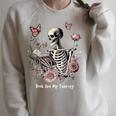 Book Are My Therapy Skeleton Book Reading Floral Butterfly Raglan Sleeve Sweatshirt Heather Forest Book Are My Therapy Skeleton Book Reading Floral Butterfly Raglan Sleeve Sweatshirt Heather Forest
