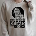Book Reading Book Easily Distracted By Cats And Books Raglan Sleeve Sweatshirt Heather Forest