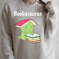 Bookasaurus T-Rex Reading Dinosaur Book Pun T Shirt Raglan Sleeve Sweatshirt Heather Forest