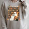 Bookish Ghost Haunted Library Cat Bookworm Book Lover Raglan Sleeve Sweatshirt Heather Forest