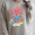 Bookish Octopus Reading Books And Coffee Literary Lover Art Raglan Sleeve Sweatshirt Heather Forest