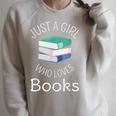 Bookish Women Bookworm Librarian Just a Girl Who Loves Books Raglan Sleeve Sweatshirt Heather Forest