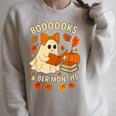 Books And BER Months Fall Librarian Reading Halloween Raglan Sleeve Sweatshirt Heather Forest