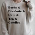 Books And Blankets And Rain And Tea And Candles Graphic Raglan Sleeve Sweatshirt Heather Forest