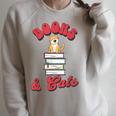 Books And Cats Book Lovers Cat Lovers Teacher Writer Raglan Sleeve Sweatshirt Heather Forest