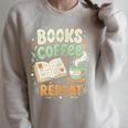 Books Coffee Repeat Book Lover Reader Bookworm Raglan Sleeve Sweatshirt Heather Forest