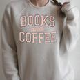 Books And Coffee Vintage Reading Lover Typography Raglan Sleeve Sweatshirt Heather Forest