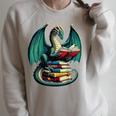 Books Dragon Reading Book Lover Raglan Sleeve Sweatshirt Heather Forest