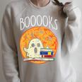 Books Ghost Boooks Halloween Reading Librarian Teacher Book Raglan Sleeve Sweatshirt Heather Forest