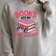 Books Are My Love Language Retro Bookworm Flowers Valentine Raglan Sleeve Sweatshirt Heather Forest