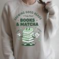 Books And Matcha Brewing Good Reads Matcha Tea Raglan Sleeve Sweatshirt Heather Forest