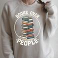 Books Over People Rainbow Reading Bookworm Book Lovers Raglan Sleeve Sweatshirt Heather Forest