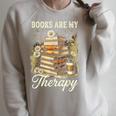 Books Are My Therapy Coffee Bookworm Retro Reading Raglan Sleeve Sweatshirt Heather Forest