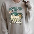 Books Are My Therapy Cozy Book Lover Reading & Coffee Raglan Sleeve Sweatshirt Heather Forest