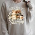 Books Are My Therapy Floral Book Lover Reading Bookworm Nerd Raglan Sleeve Sweatshirt Heather Forest