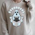 Books Reader Creepy Horror On Halloween Ghost Reading Raglan Sleeve Sweatshirt Heather Forest