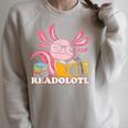 Bookworm Readolot Mexican Salamander Book Reading Axolotl Raglan Sleeve Sweatshirt Heather Forest