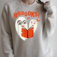 Booooks Boo Ghost Book Library Halloween Students Teachers Men Women Kids Raglan Sleeve Sweatshirt Heather Forest