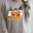 Booooks Ghost Boo Read Books Library Teacher Halloween Cute Raglan Sleeve Sweatshirt Heather Forest
