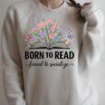 Born To Read Forced To Socialize For Book Lovers Raglan Sleeve Sweatshirt Heather Forest