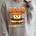 Camping Reading Fun Book Lover Camper Librarian Raglan Sleeve Sweatshirt Heather Forest